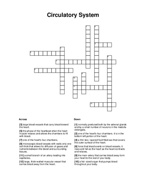 Circulatory System Crossword Puzzle