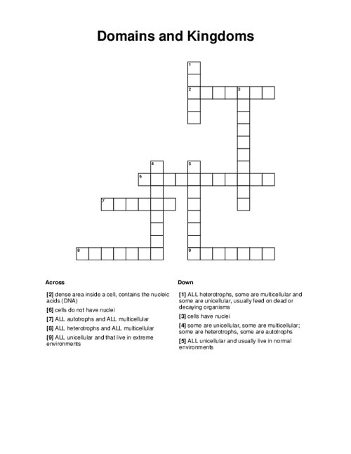 Domains and Kingdoms Crossword Puzzle