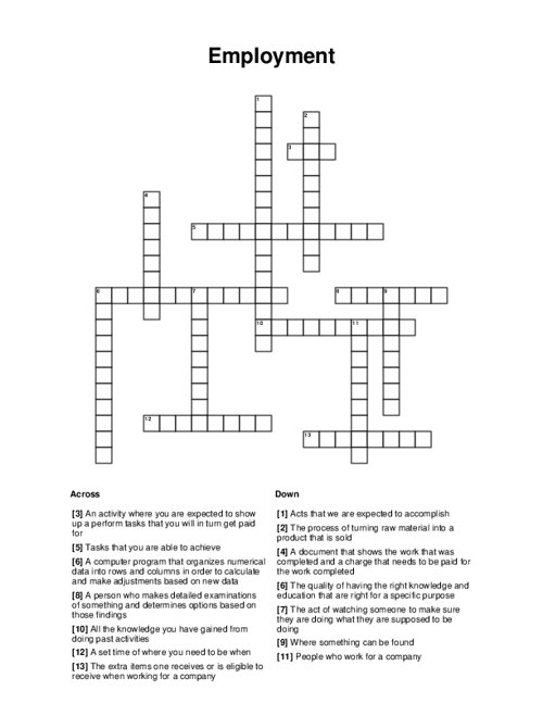 Employment Crossword Puzzle
