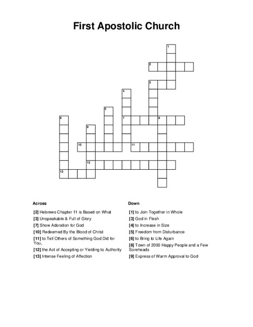 First Apostolic Church Crossword Puzzle