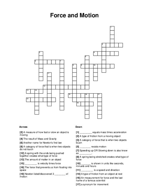 Force and Motion Crossword Puzzle