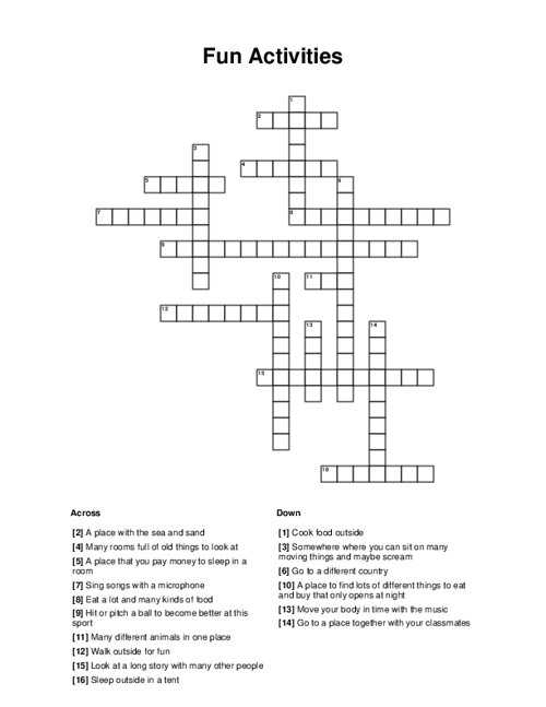 Fun Activities Crossword Puzzle