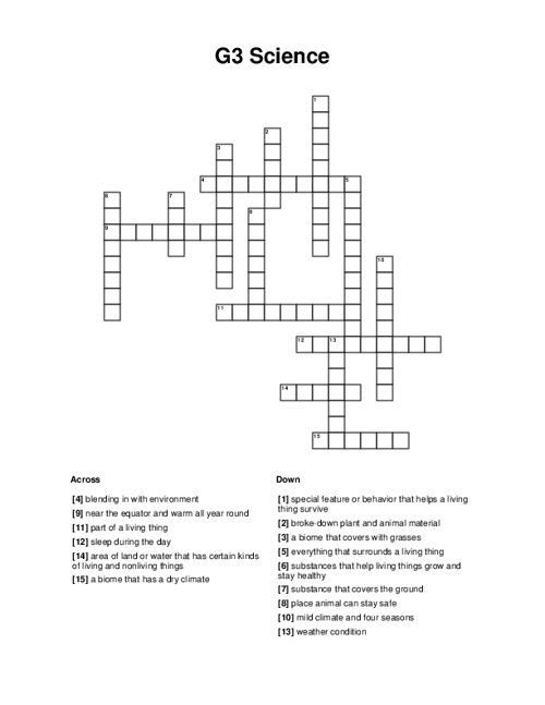 G3 Science Crossword Puzzle