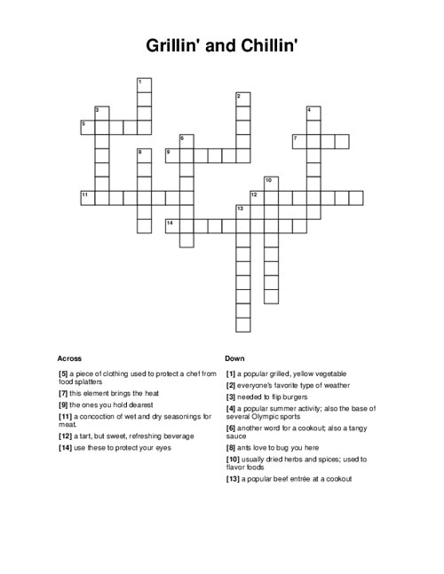 Grillin' and Chillin' Crossword Puzzle