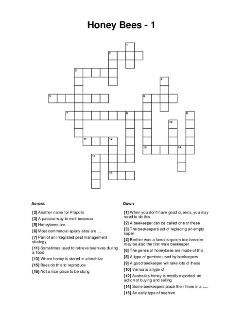 Honey Bees - 1 Crossword Puzzle
