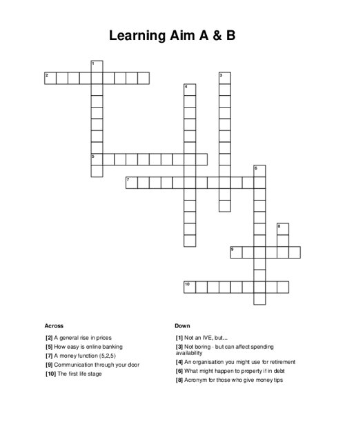 Learning Aim A & B Crossword Puzzle