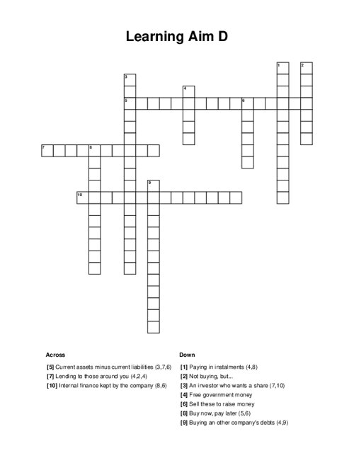 Learning Aim D Crossword Puzzle