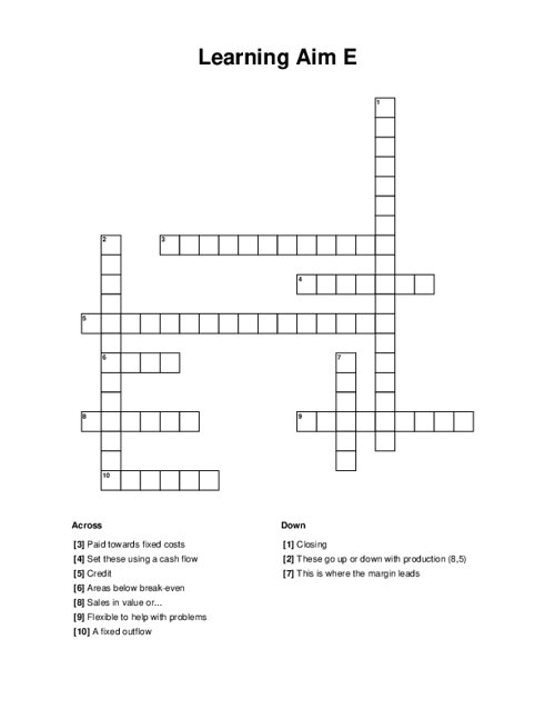 Learning Aim E Crossword Puzzle