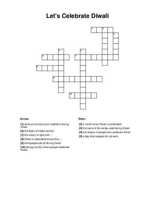 Let's Celebrate Diwali Crossword Puzzle