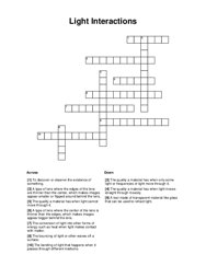 Light Interactions Crossword Puzzle