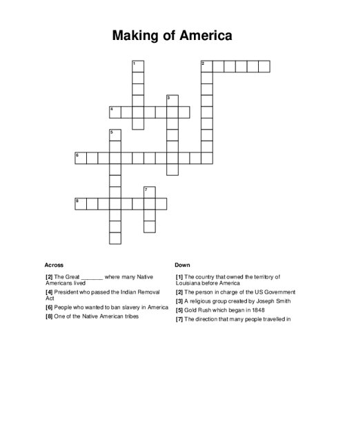 Making of America Crossword Puzzle