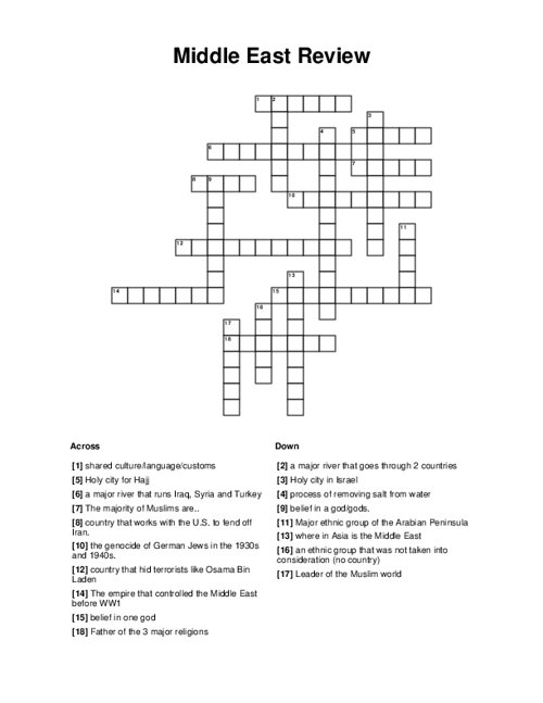 Middle East Review Crossword Puzzle