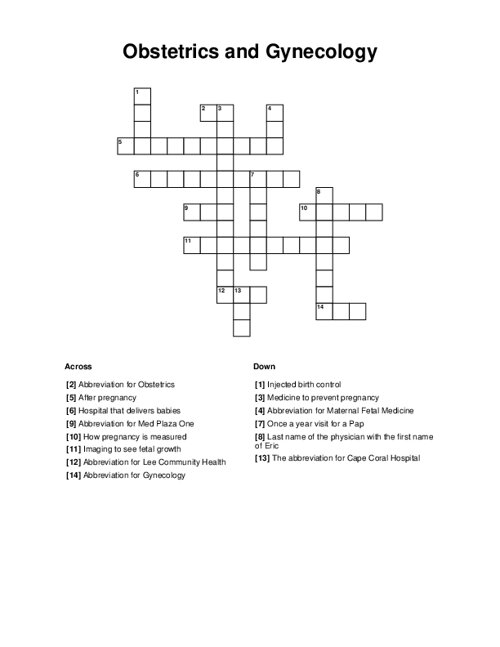 Obstetrics and Gynecology Crossword Puzzle