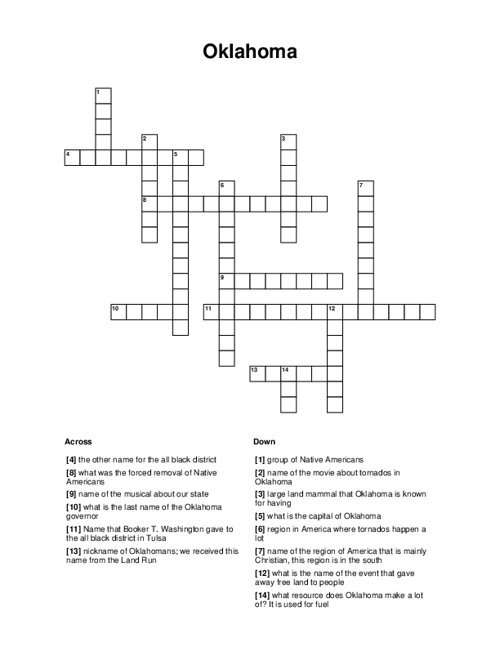 Oklahoma Crossword Puzzle