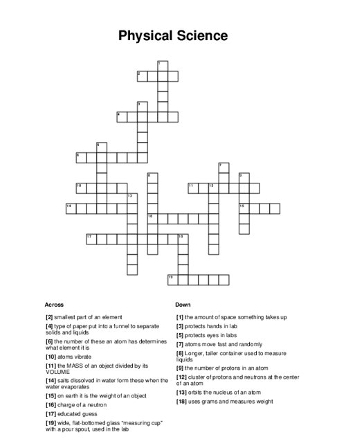 Physical Science Crossword Puzzle Project Answer Key