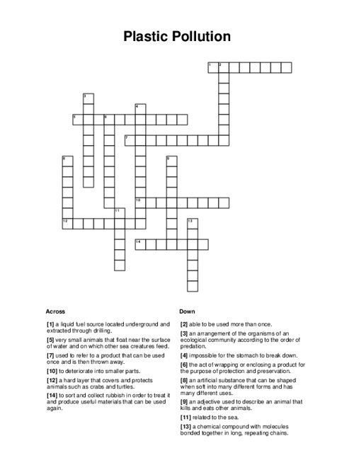 Plastic Pollution Crossword Puzzle