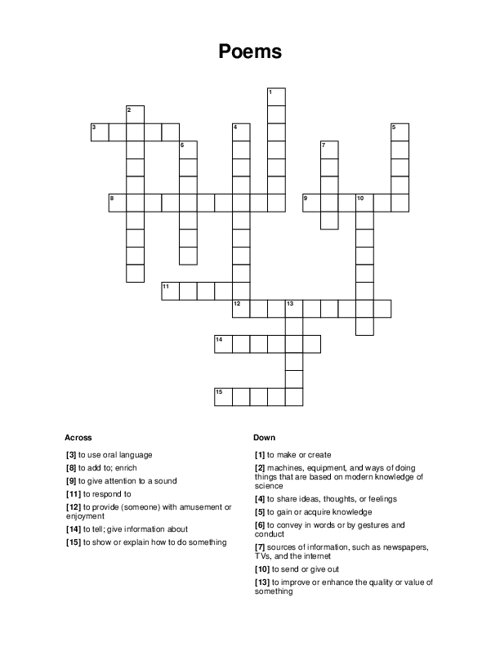 Poems Crossword Puzzle