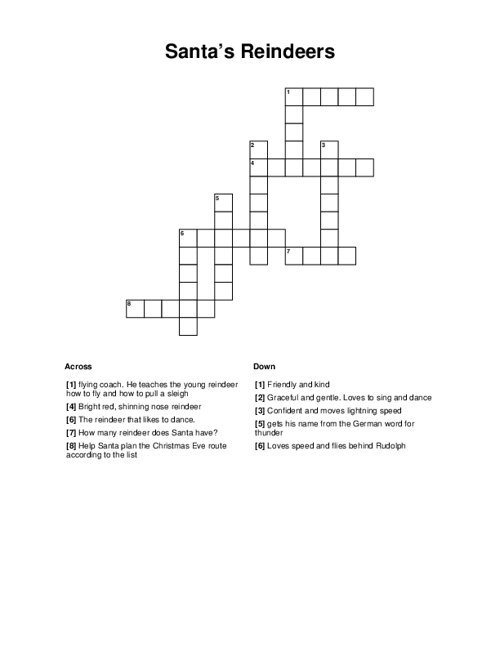 Santa s Reindeers Crossword Puzzle