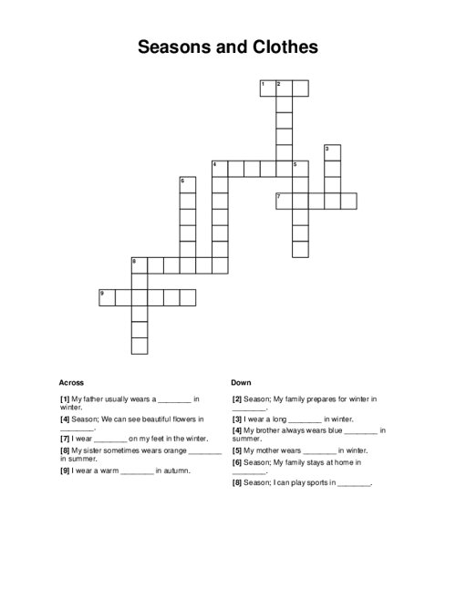 Seasons and Clothes Crossword Puzzle
