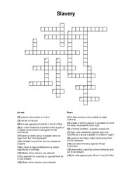Slavery Crossword Puzzle