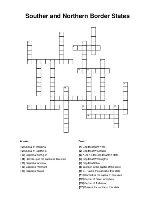 Southern and Northern Border States Crossword Puzzle