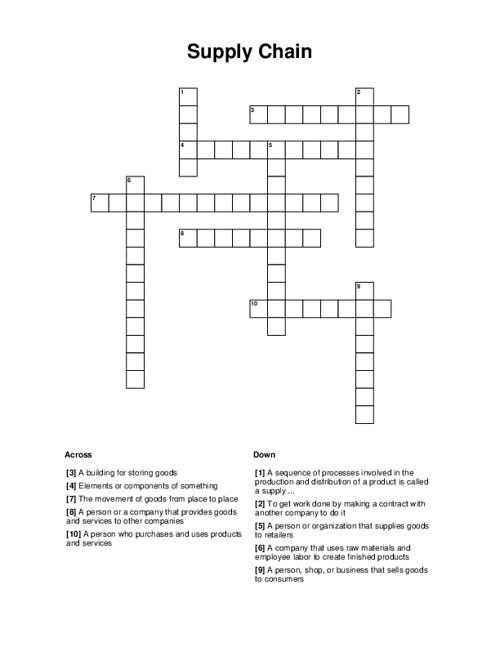 Supply Chain Crossword Puzzle