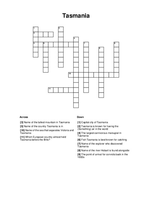 Tasmania Crossword Puzzle
