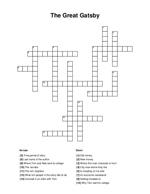 The Great Gatsby Crossword Puzzle