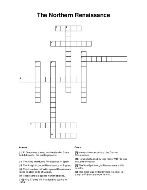 The Northern Renaissance Crossword Puzzle