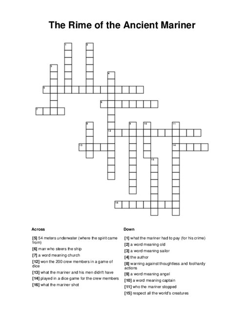The Rime of the Ancient Mariner Crossword Puzzle