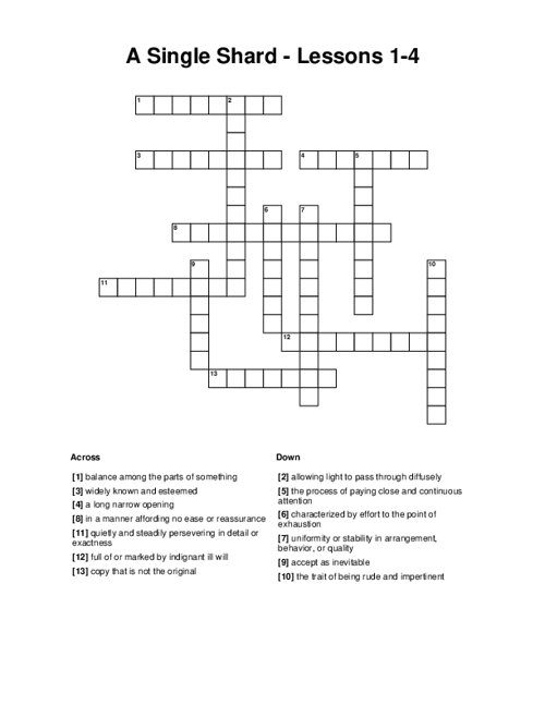 A Single Shard - Lessons 1-4 Crossword Puzzle