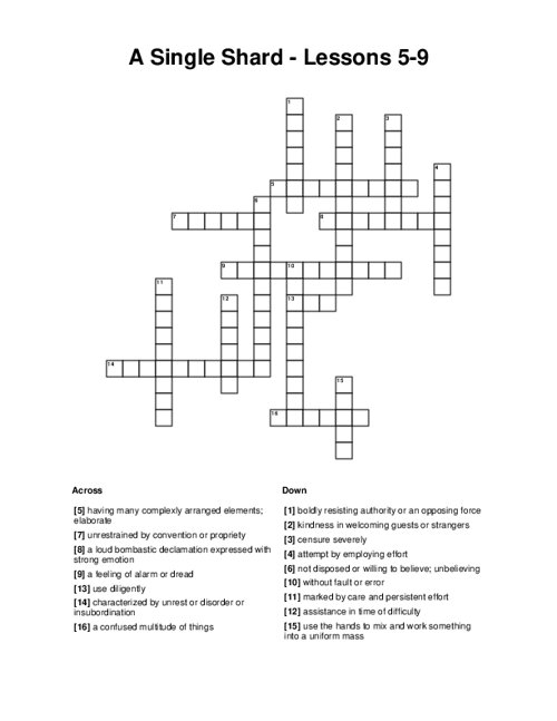 A Single Shard - Lessons 5-9 Crossword Puzzle