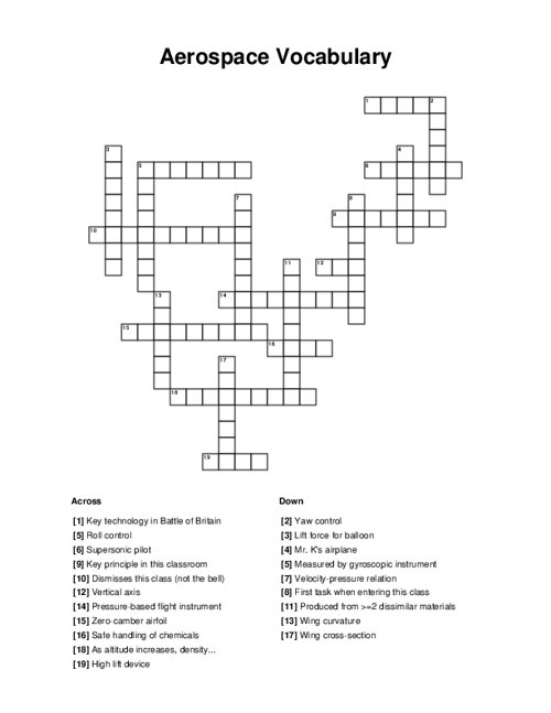 Aerospace Vocabulary Crossword Puzzle