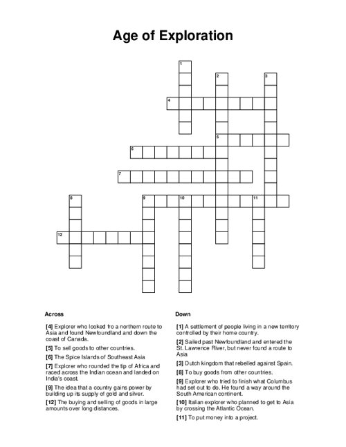 Age Of Exploration Crossword Puzzle