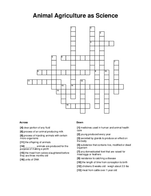 Animal Agriculture as Science Crossword Puzzle