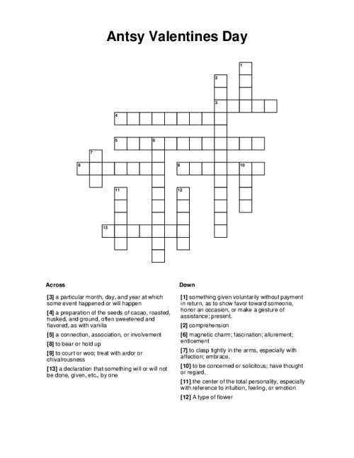 Antsy Valentines Day Crossword Puzzle