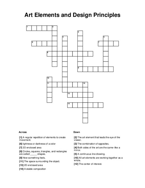 Art Elements and Design Principles Crossword Puzzle