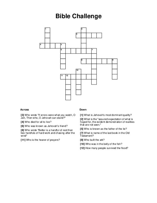 Bible Challenge Crossword Puzzle