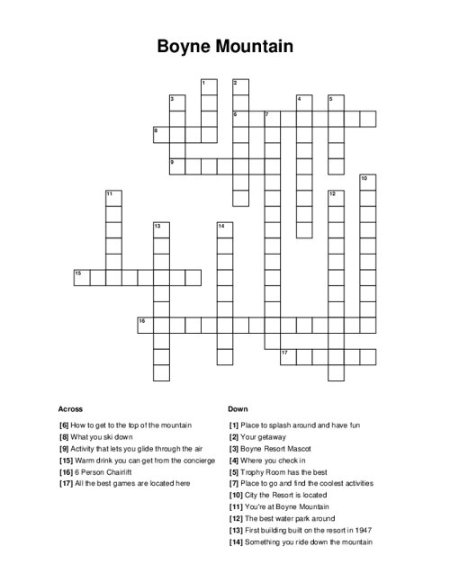 Boyne Mountain Crossword Puzzle