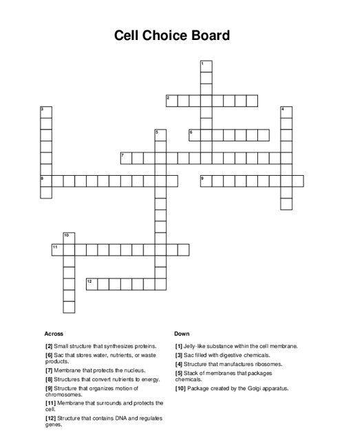 Cell Choice Board Crossword Puzzle