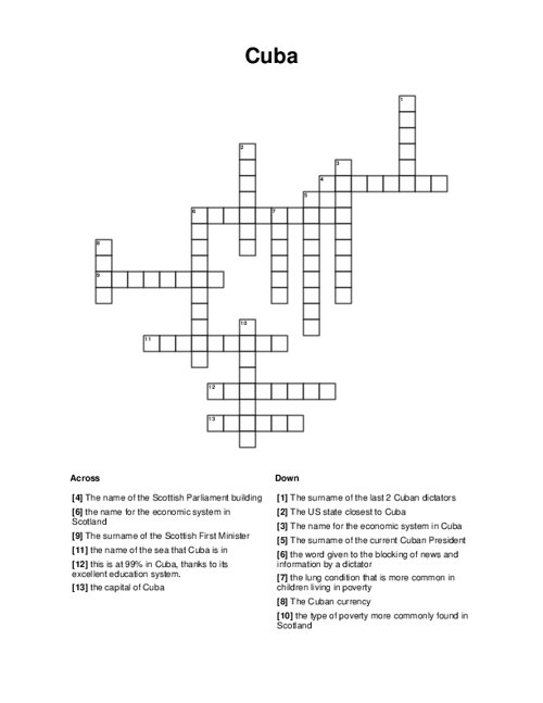 Cuba Crossword Puzzle