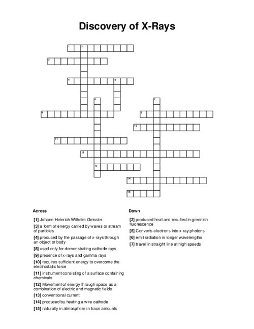 Discovery of X Rays Crossword Puzzle