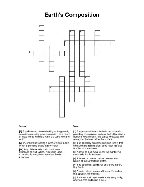 Earth's Composition Crossword Puzzle