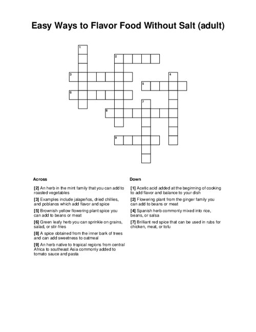 Easy Ways to Flavor Food Without Salt (adult) Crossword Puzzle