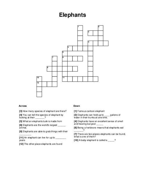 Elephants Crossword Puzzle