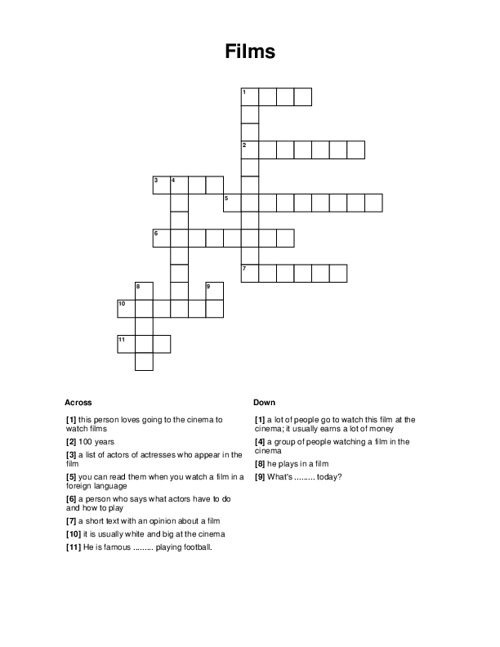 Films Crossword Puzzle