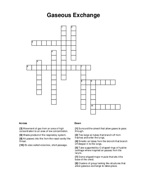 Gaseous Exchange Crossword Puzzle
