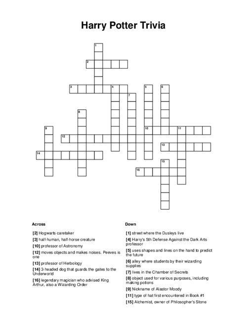 Harry Potter Trivia Crossword Puzzle