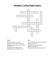 Healthy Living Style (teen) Crossword Puzzle