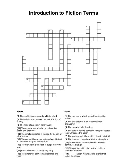 Introduction to Fiction Terms Crossword Puzzle